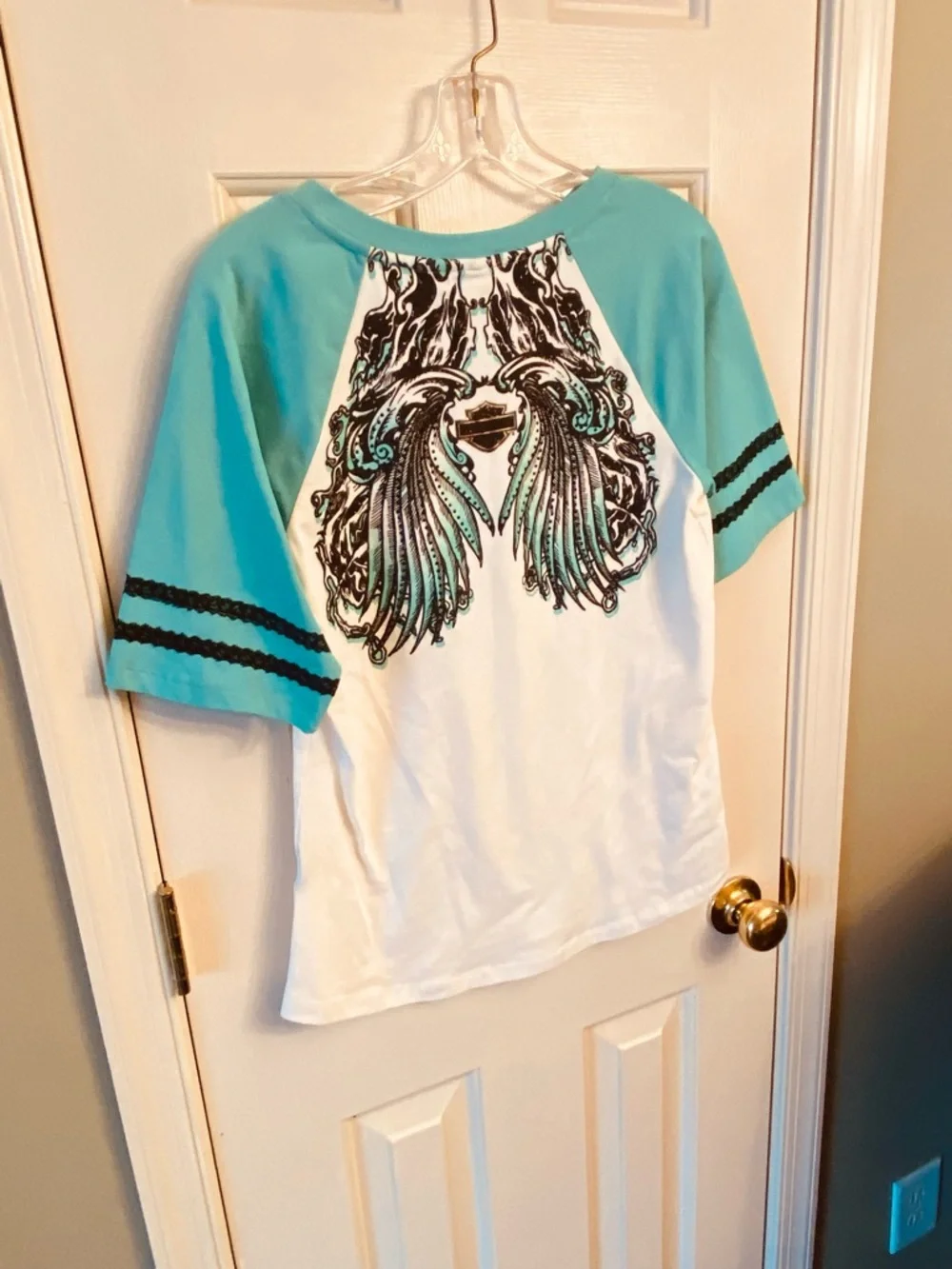 Harley-Davidson Teal and White Raglan Graphic Tee - Picture 2 of 3